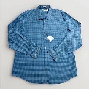 Calvin Klein NWT Blue Checkered Mens Button Up Dress Shirt Sz XL 100% Cotton